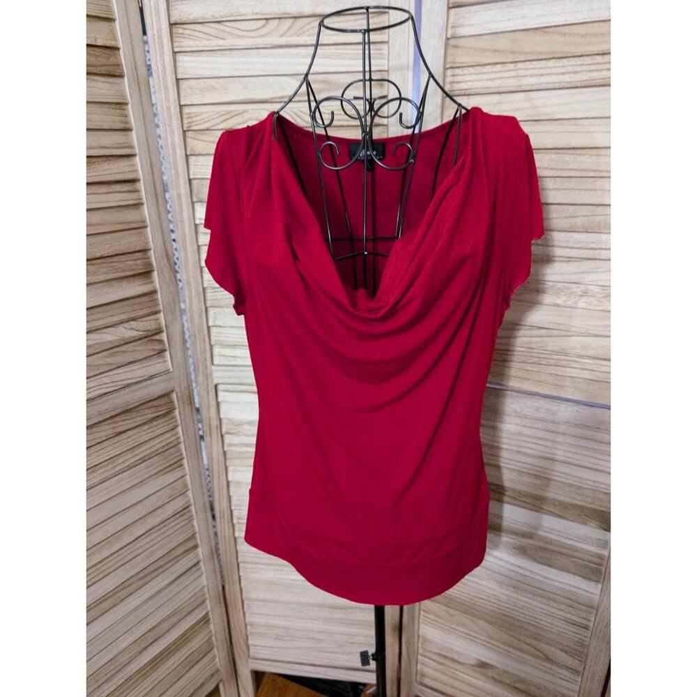 Izbyer Blouse Women’s 1X Red Short Sleeves Cowl Neck Stretch Romantic Date Top